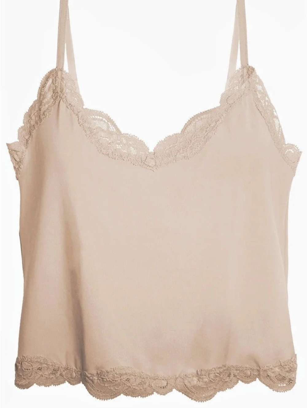 ONLY HEARTS )Delicious) Cropped Lace Trim Silk Camisole in Cream Size Small NWT